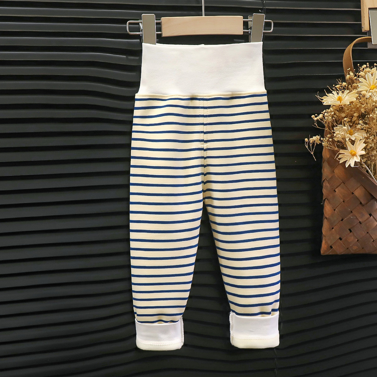 Children's fleece-lined long johns warm pants baby high waist belly protection pants boys and girls pajama pants infant leggings autumn and winter