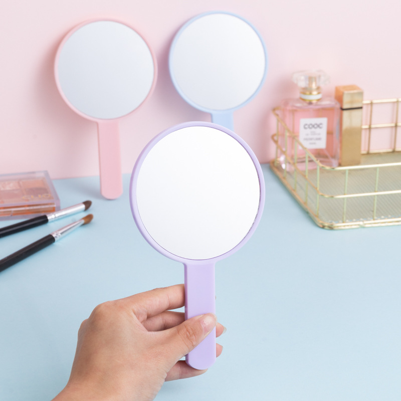 Factory Wholesale Mirror Round Handle Mirror Beauty Makeup Dressing Mirror Simple Handheld Mirror Portable Mini Small Mirror
