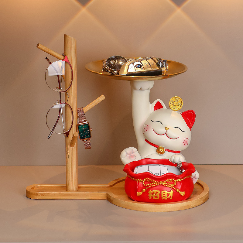 New Chinese Style Entrance Home Decoration Key Storage Tray Lucky Cat Creative New House Housewarming Decoration