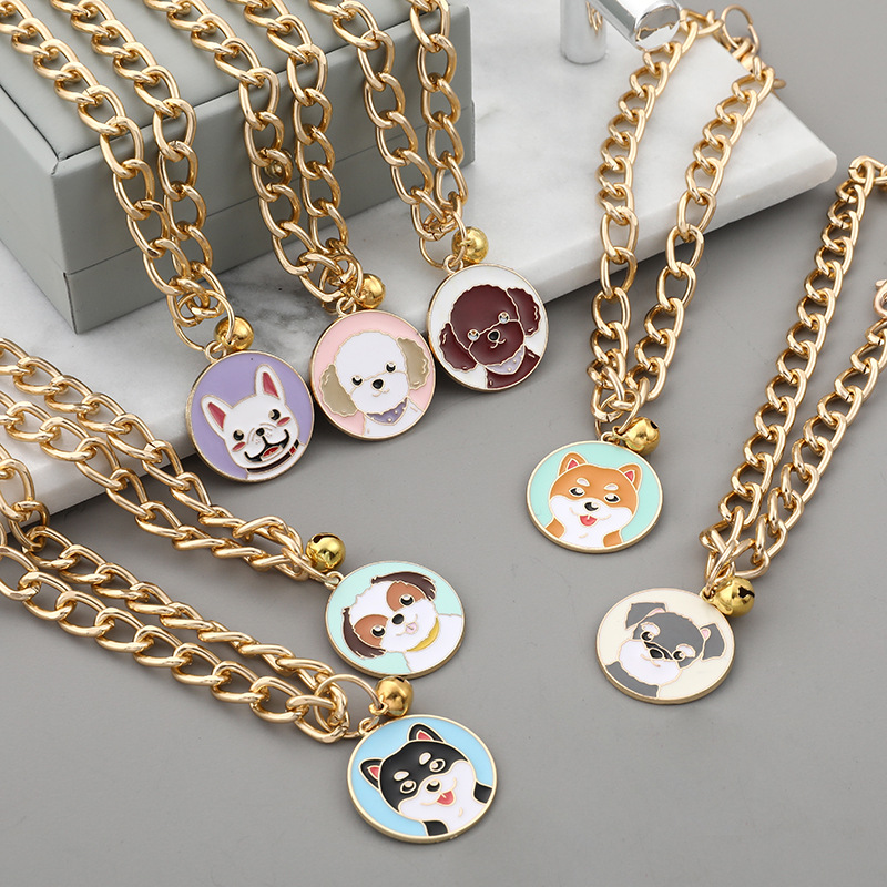 Dog cute tag cat necklace aluminum chain alloy Japanese electric gold-plated non-fading with small Bell