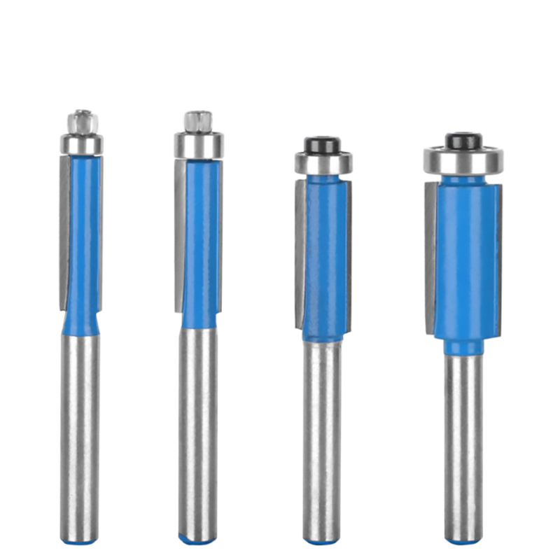 Reken blue trimming cutter 4-piece set 1/4 shank woodworking milling cutter double-edged shank with single bearing straight trimming cutter trimming machine