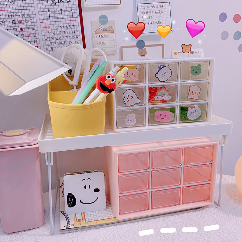 Shake Tone Same Style Girl's Heart Dormitory Desktop Dust-proof Drawer Style Stationery Jewelry Jiugongge Storage Box