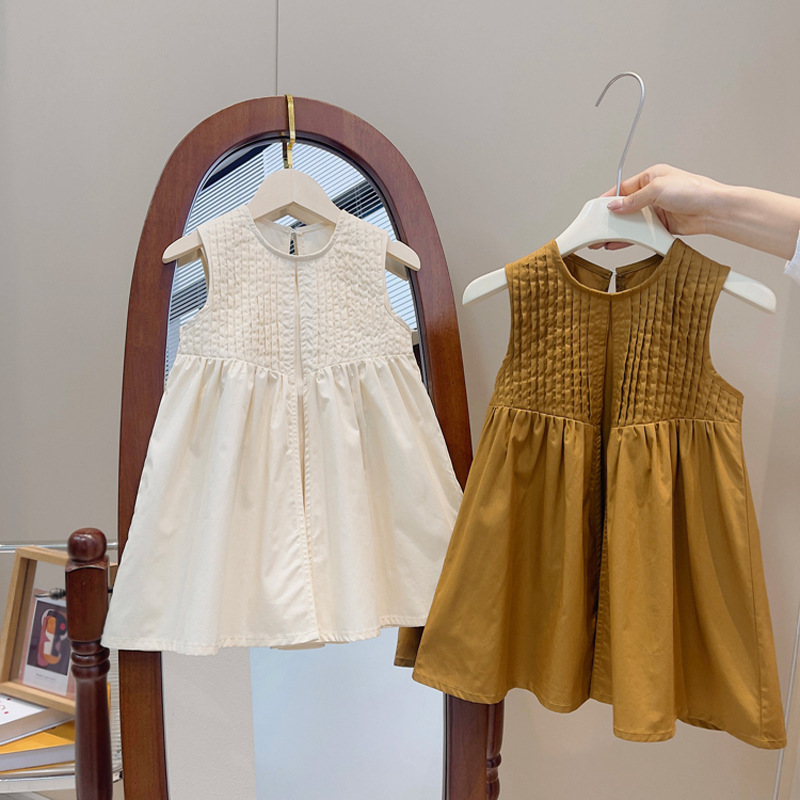 2024 Korean style new girls vest dress summer sleeveless pleated backless fashionable summer cool princess dress trendy