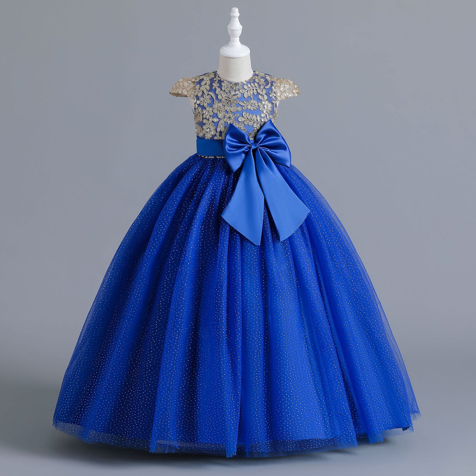 European and American Girl's Dress Large Children's Sleeveless Sequin Wedding Dress Flower Girl's Table Performance Princess Dress Long Dress