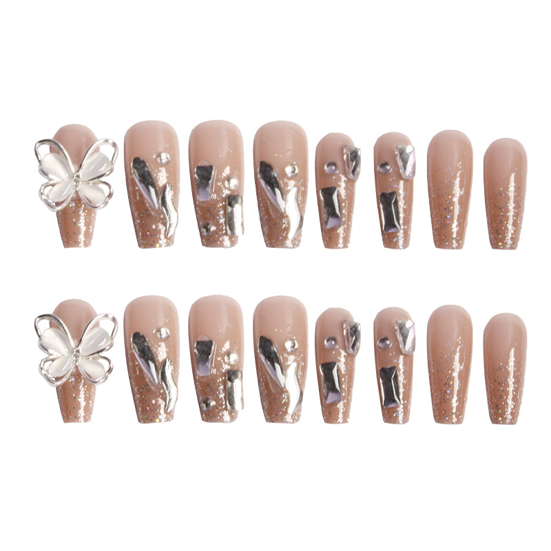Wear nail high-grade nude color nail beauty piece french long short white finger patch internet celebrity aurora diamond fake nail