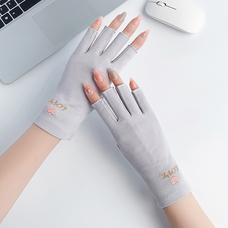 Half-Finger Gloves Sunscreen Women's Summer Driving Anti-UV Cotton Thin Riding Anti-Slip Half-Finger Nail Gloves_voghion.com