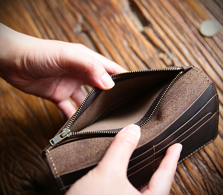 Vintage Men's Genuine Leather Long Wallet Top Layer Cowhide Ultra-thin Crazy Horse Leather Wallet Simple Wallet Men's Trendy Youth Bag