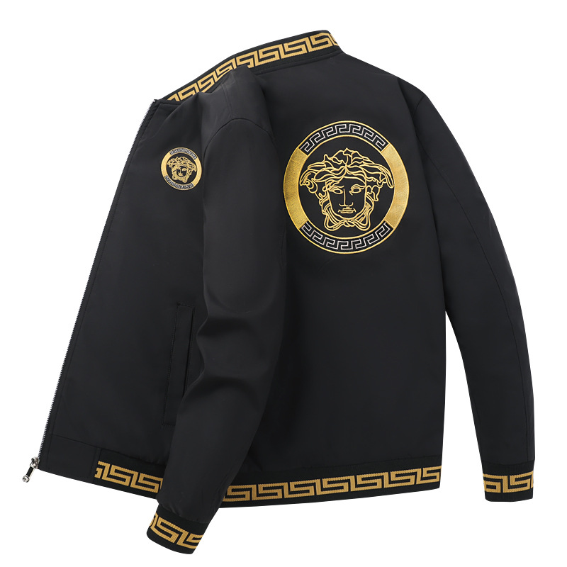 Live group purchase wholesale autumn and winter new men's jacket plus velvet padded 2075 beauty head embroidered coat warm