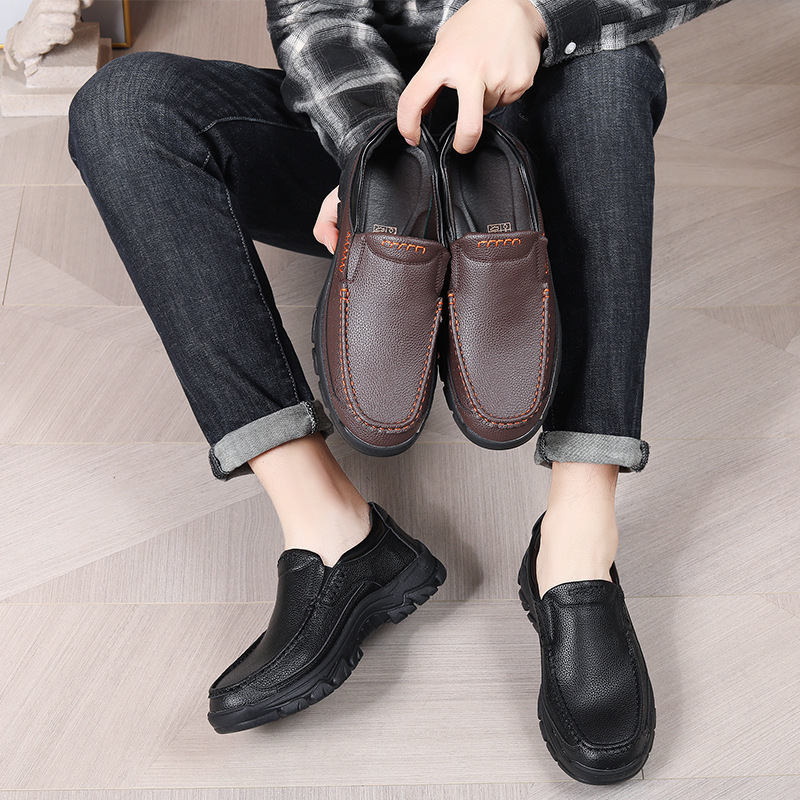 Cross-border Men's Shoes plus size Casual Business Leather Shoes Men's Breathable Middle-aged and Elderly Dad Shoes Slip-on Outdoor Mountaineering Shoes for Men