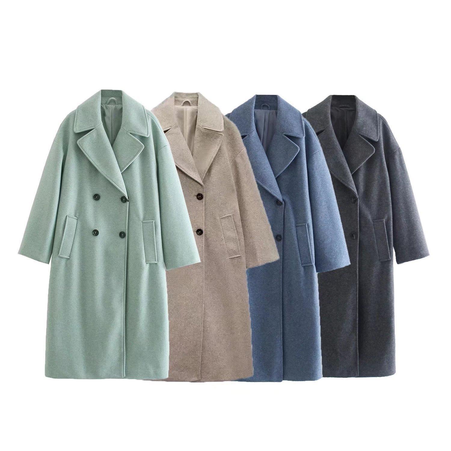 Women's multi-color autumn and winter New lapel double-breasted long thickened woolen overcoat coat 3046293_voghion.com