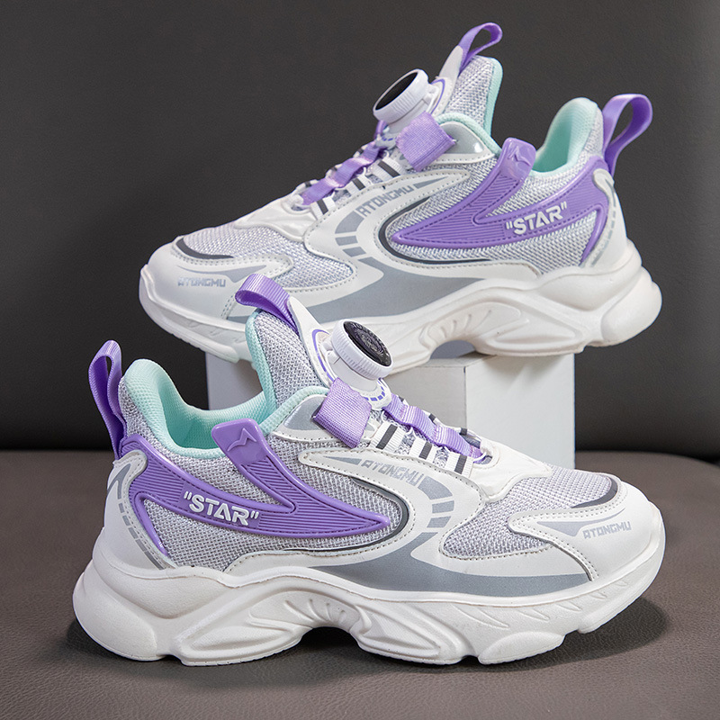 Swivel Button Children's Sports Shoes Mesh New Teen Casual Running Shoes Spring and Autumn Soft Sole Single Shoes for Boys and Girls