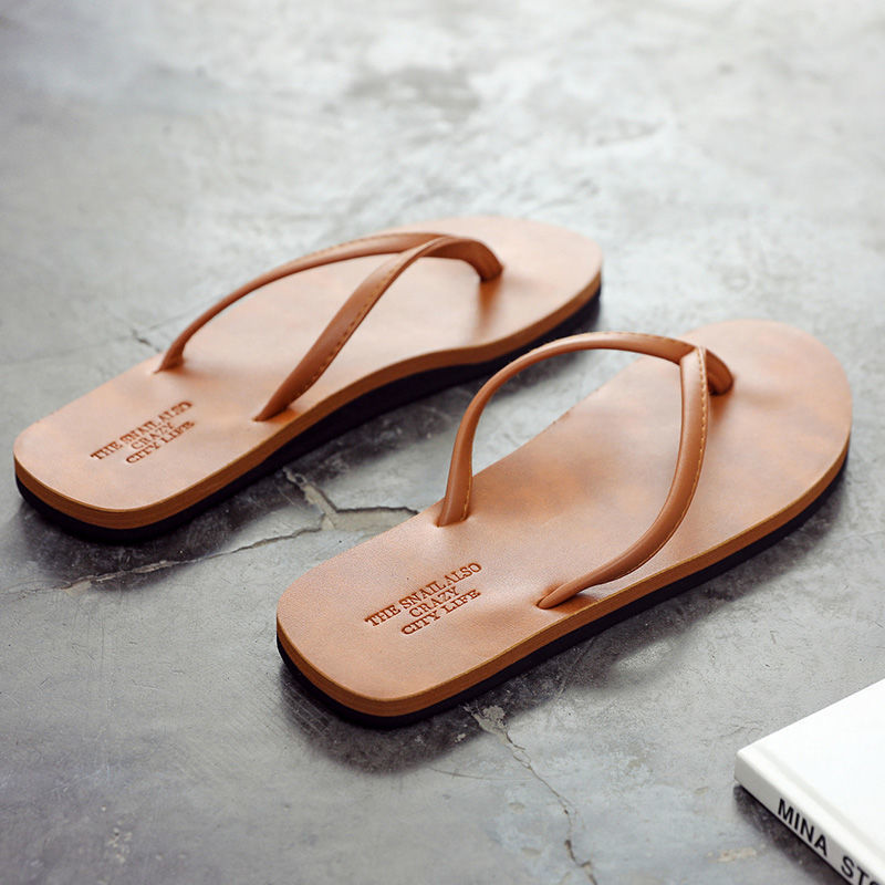 Flip-flops Men's Non-slip 2023 New Couple Slippers Outer Wear Summer Clip Wear-resistant Leather Simple Fashion Beach