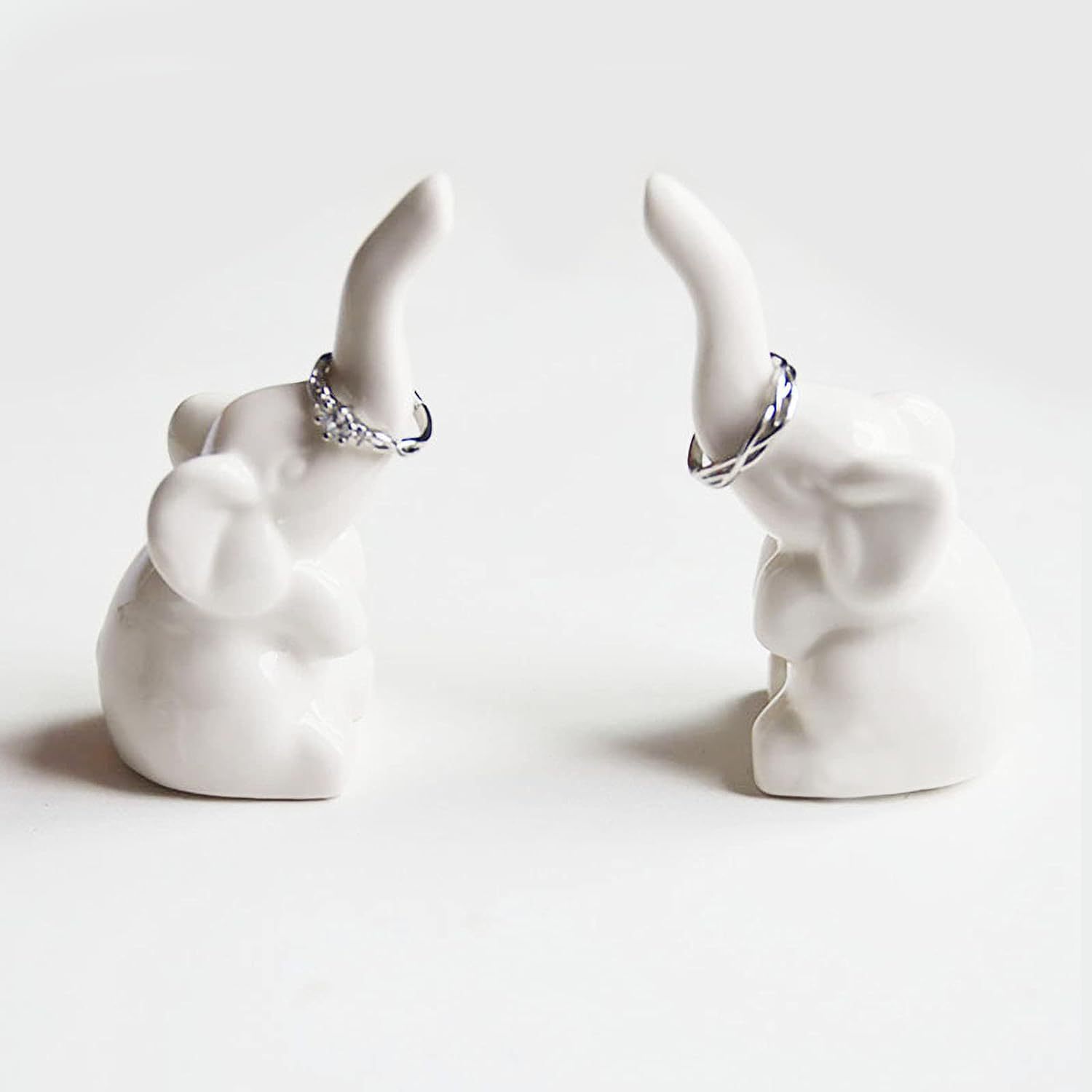 Elephant ring holder for beads, engagement ring display stand holder jewelry tray cute white elephant