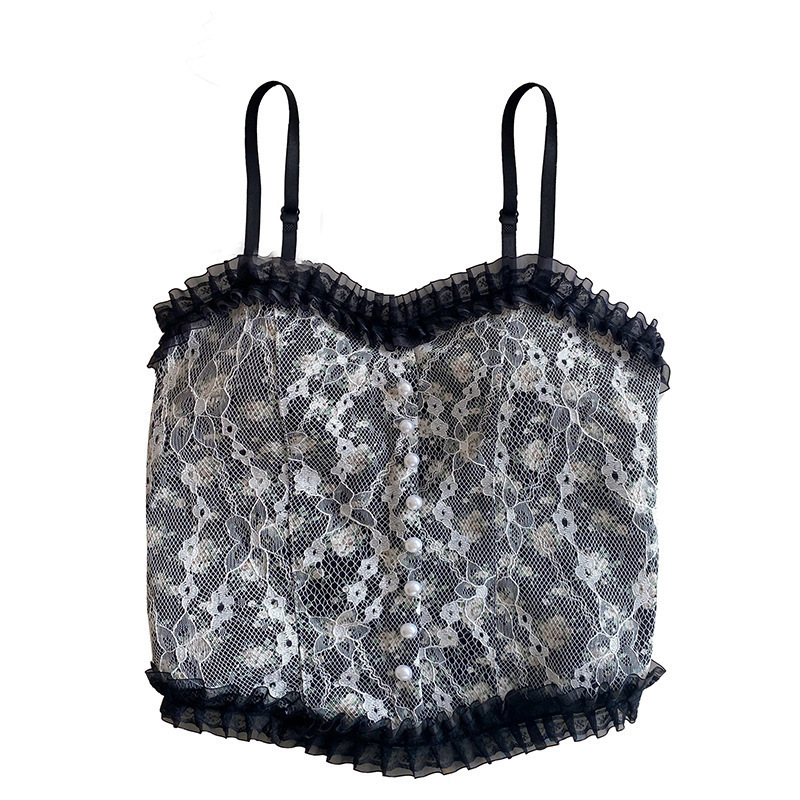 Lace Floral Small Sling Vest with Chest Pad Explosive Beautiful Back Wrap Chest Anti-light Outer Wear Base Top Women's Tube Top