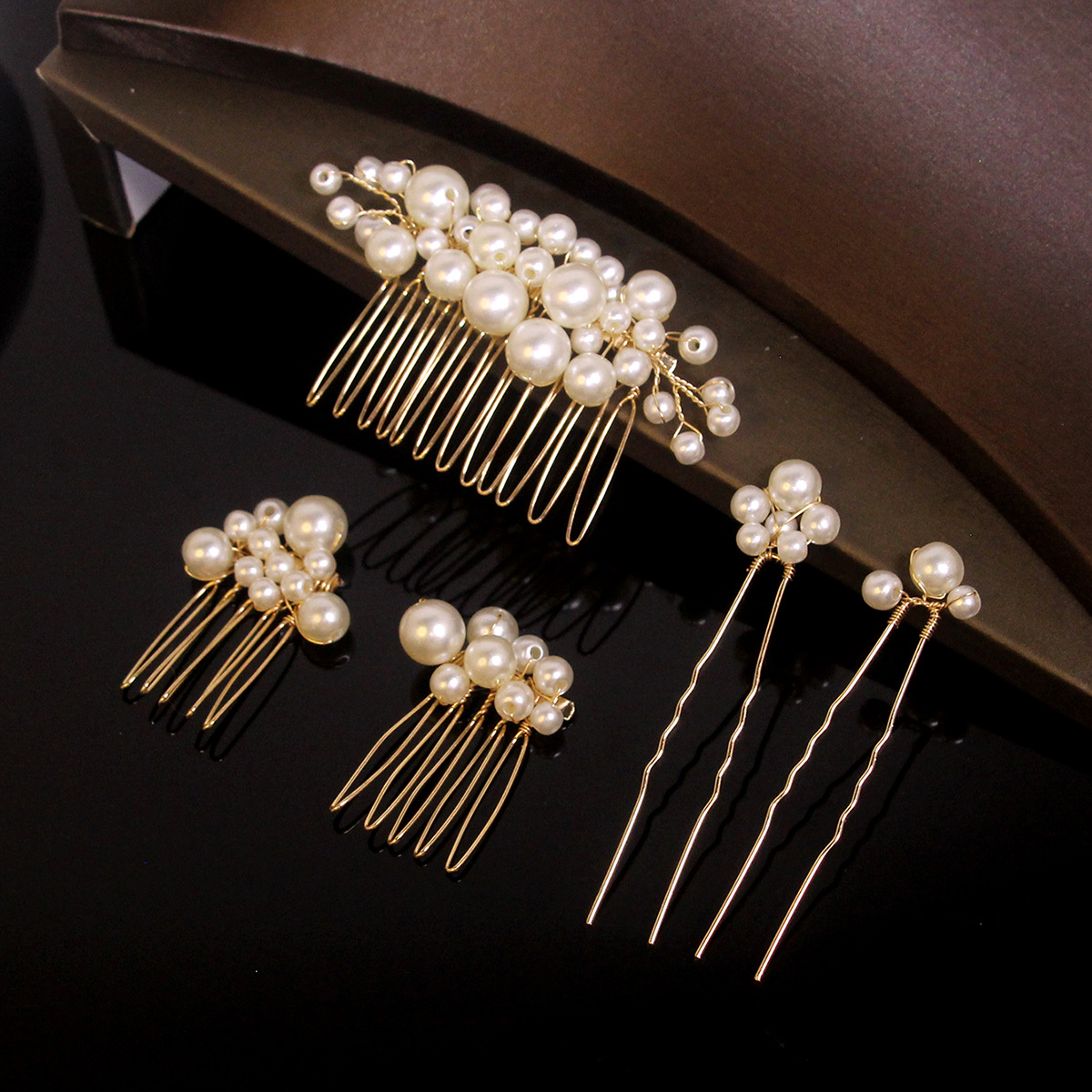 5 pcients suit New European and American Big Pearl Hair Bridal Hairpin Hair Comb Hair Plug Hand Design Wedding Headwear Hair Accessories