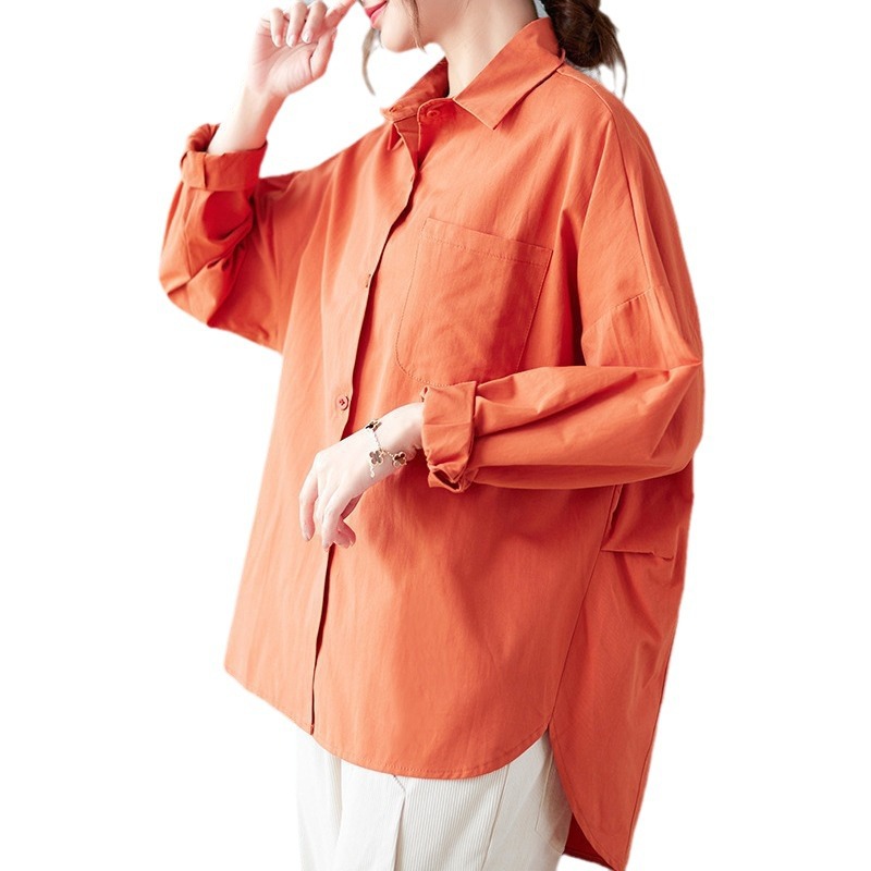 Cotton Loose Casual Casual Style Three-Dimensional Cut Solid Color Casual Women's Shirt Women's Long-Sleeved 2025 Spring Top