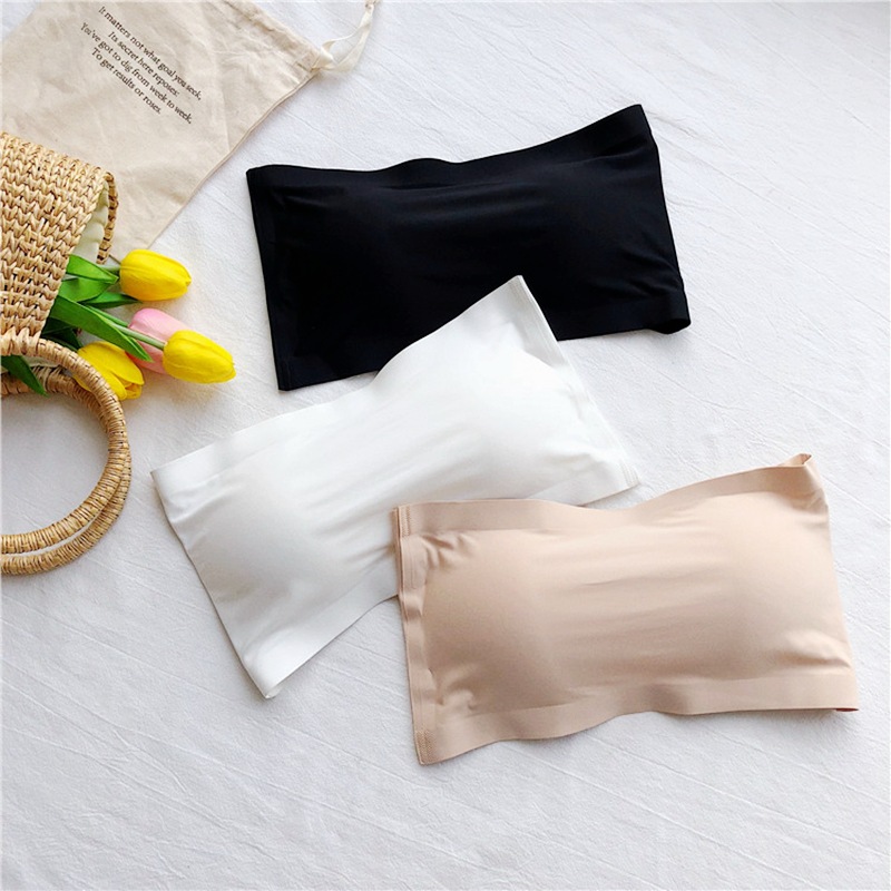 New Arrival Ice Silk All-Match Strapless Anti-Dusk One-Shoulder with Chest Pad Strapless Wrapped Underwear Base Top for Women
