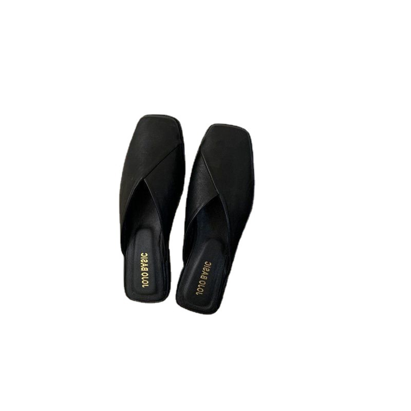Flat Half Sandals Women's Shoes Summer Thin French Style Small Crowdsourcing Half Square Toe Sandals Soft Bottom Mueller Shoes