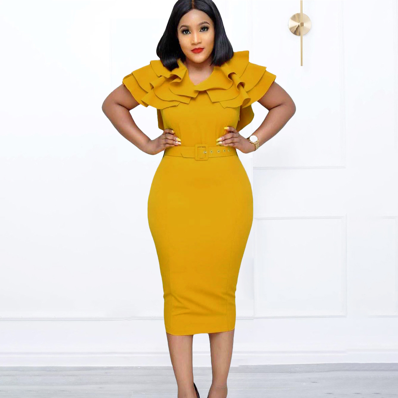 D012 spot European and American women's clothing Amazon wish summer new fashion layer collar African large size dress