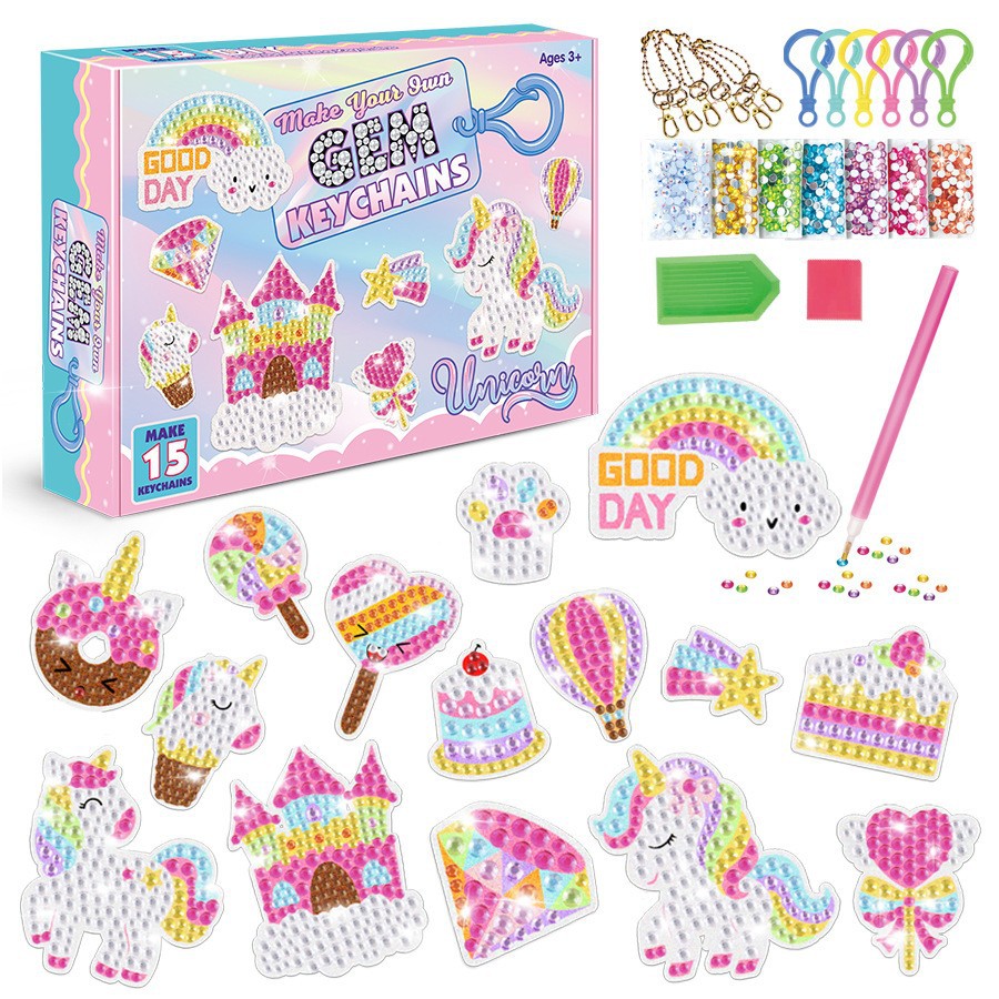 Self-owned copyright cross-border hot selling children's handmade DIY unicorn mermaid keychain Diamond painting key chain