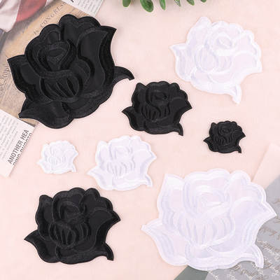 Embroidered logo black and white rose bed sheet filling smoke hole down jacket patch clothing accessories self-paste embroidered cloth patch