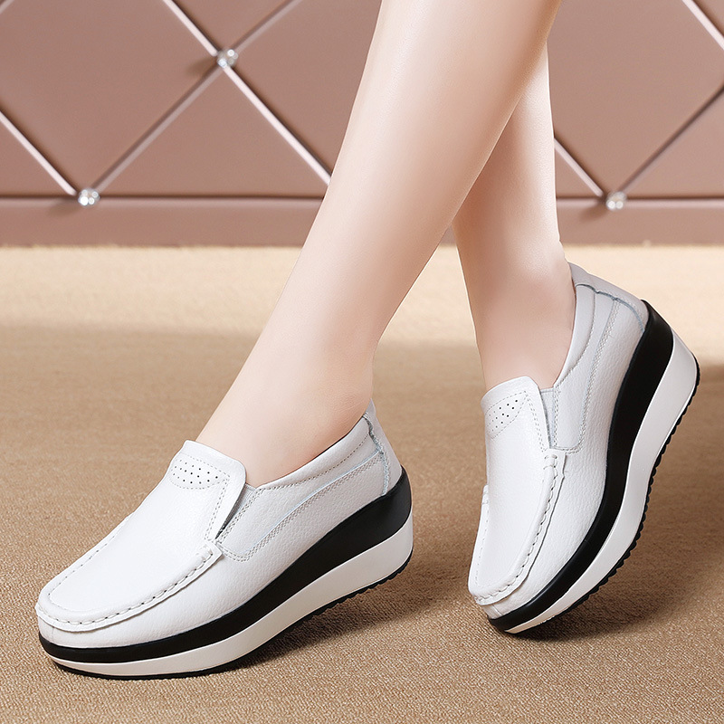Women's Shoes Spring and Autumn New Thick-soled Platform Shoes Korean-style All-match Wedge Rocking Shoes Women's Slip-on Sports Mom Shoes