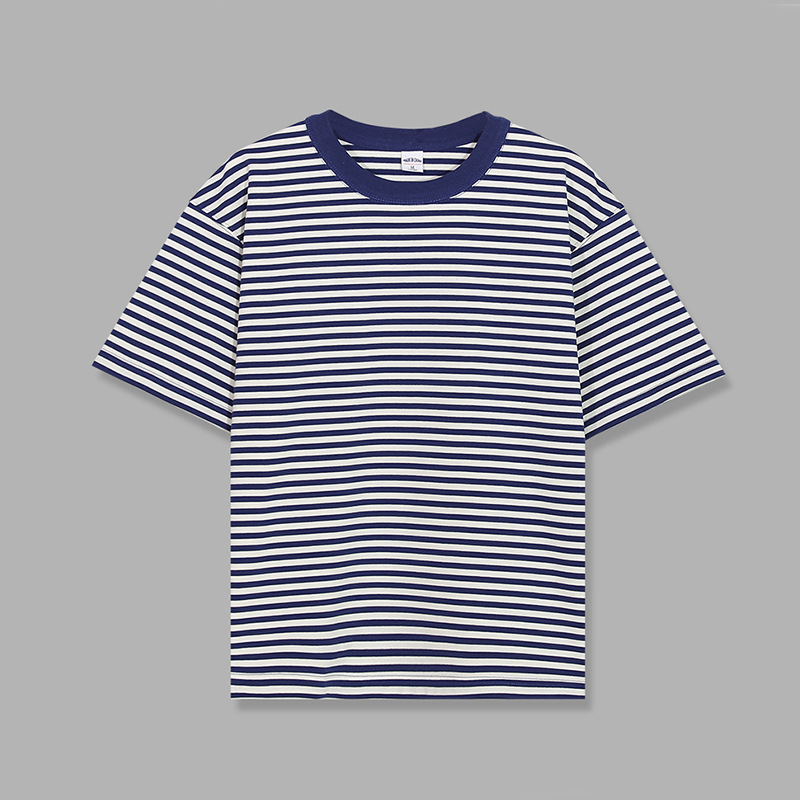 National Fashion Washed Heavy Cotton Vintage Rock Blue and White Striped Loose Couple Neutral Sea Soul Shirt Short-sleeved T-shirt for Men