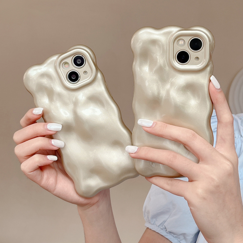 不規則香檳色隕石紋適用iPhone14手機殼15promax蘋果13立體軟殼11