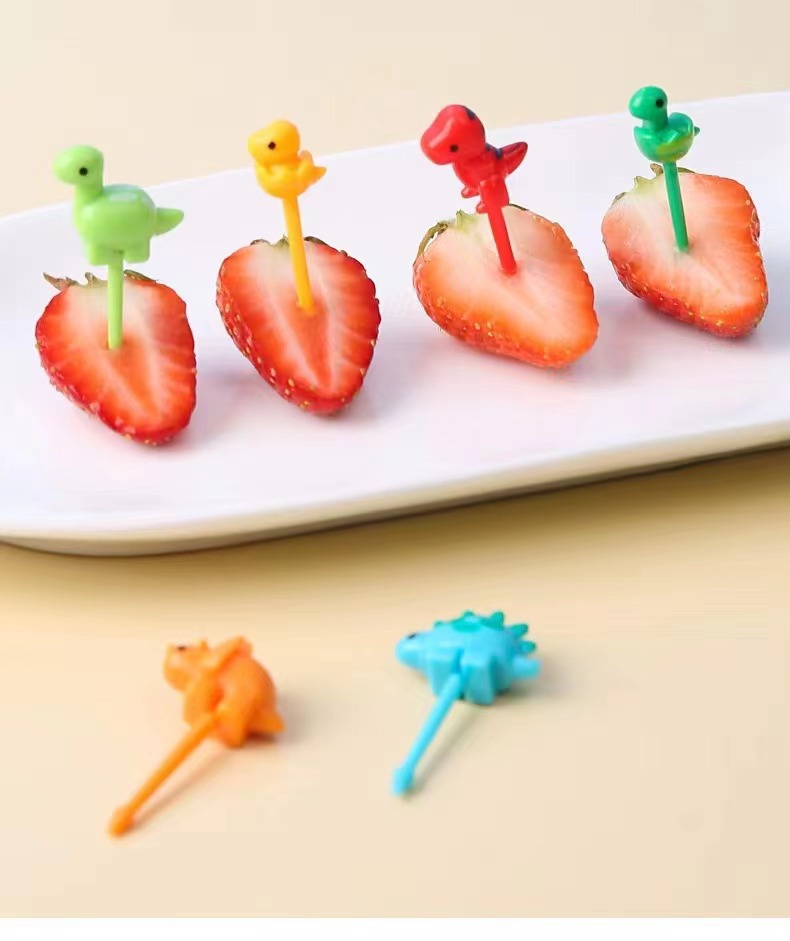 恐龙水果叉  宝宝卡通动物便当签装饰叉水果签6支入新品