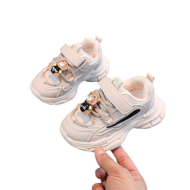 Children's leather shoes casual shoes Spring and Autumn New breathable sneaker 1-6 years old baby soft bottom bear sneaker