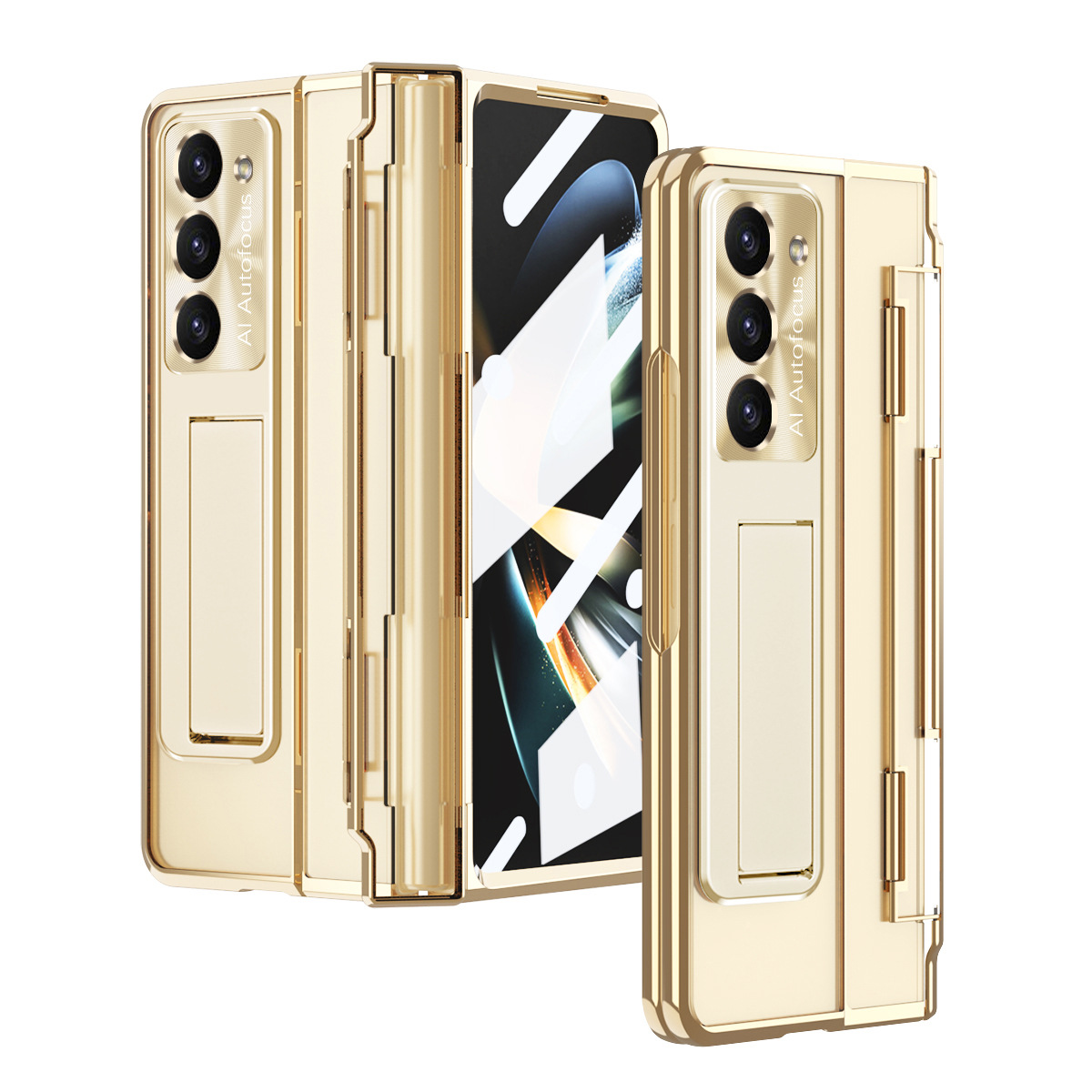 三星zfold5手機殼FOLD4平整鉸鏈摺疊保護套W22電鍍鏡頭膜皮套適用