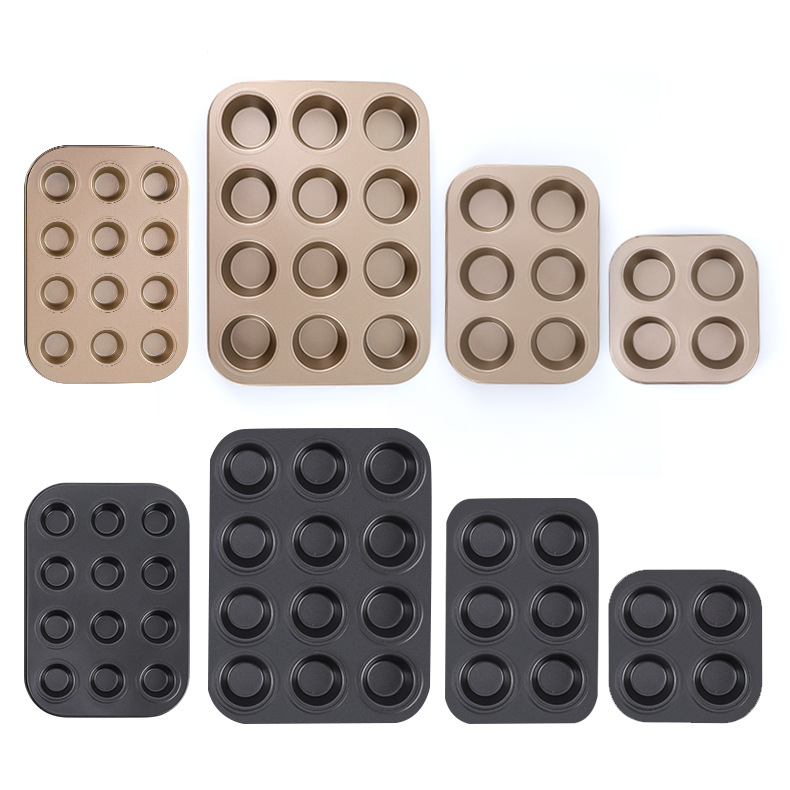 Factory wholesale 4/6/12 hole round cake mold flat bottom Mafen Cup Muffin baking tray household oven baking tools