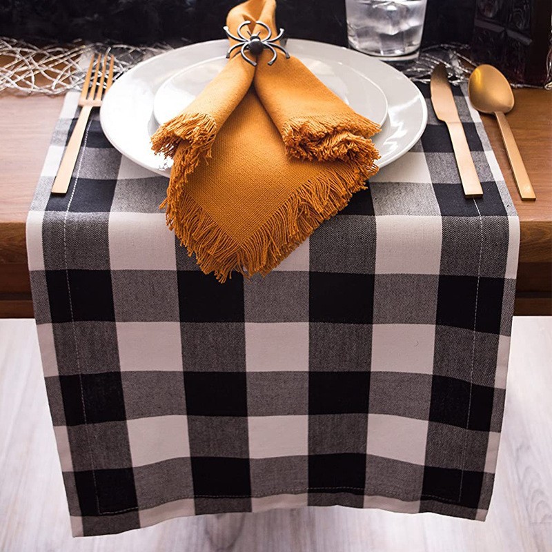 Amazon red black and white plaid table runner decoration Christmas Festival Home linen table mat Nordic napkin wholesale