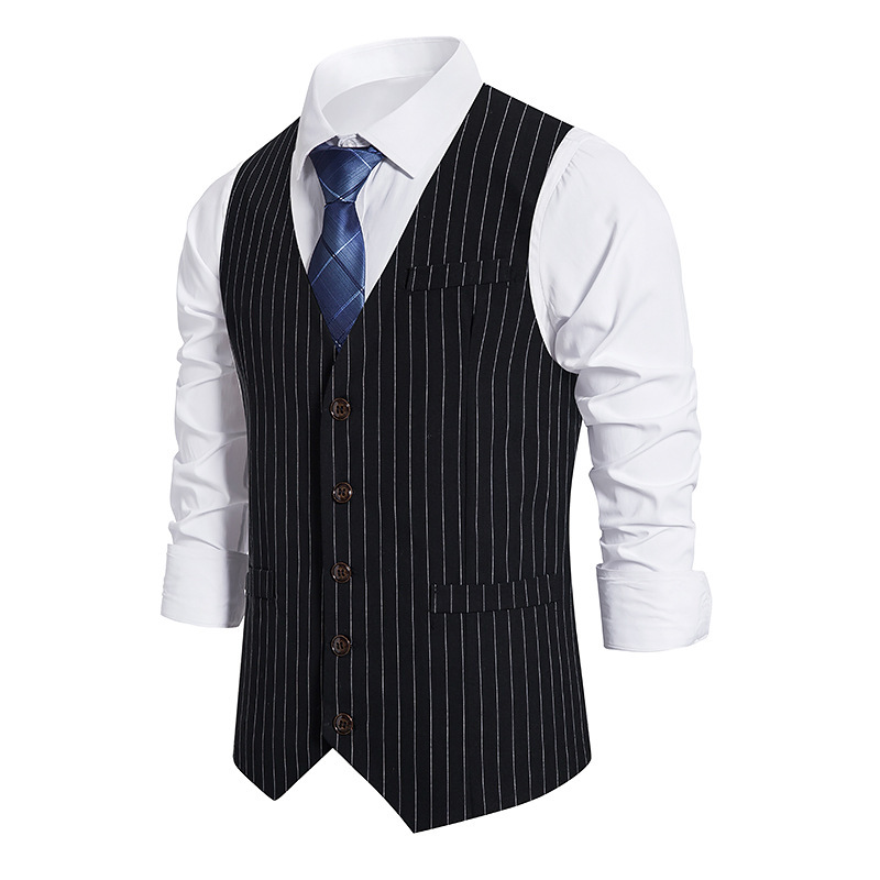 2023 Amazon European Size New Men's Casual Business Striped Single-breasted Men's Suit Retro Vest