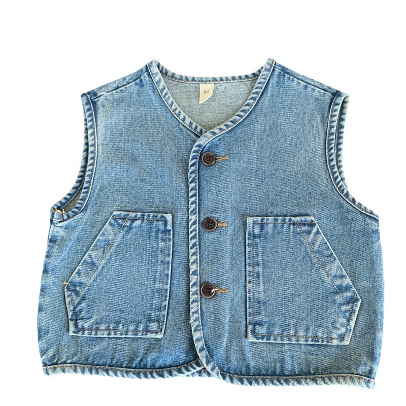 2024 children's clothing spring and autumn new children's Korean denim vest boy's autumn coat retro distressed children's top