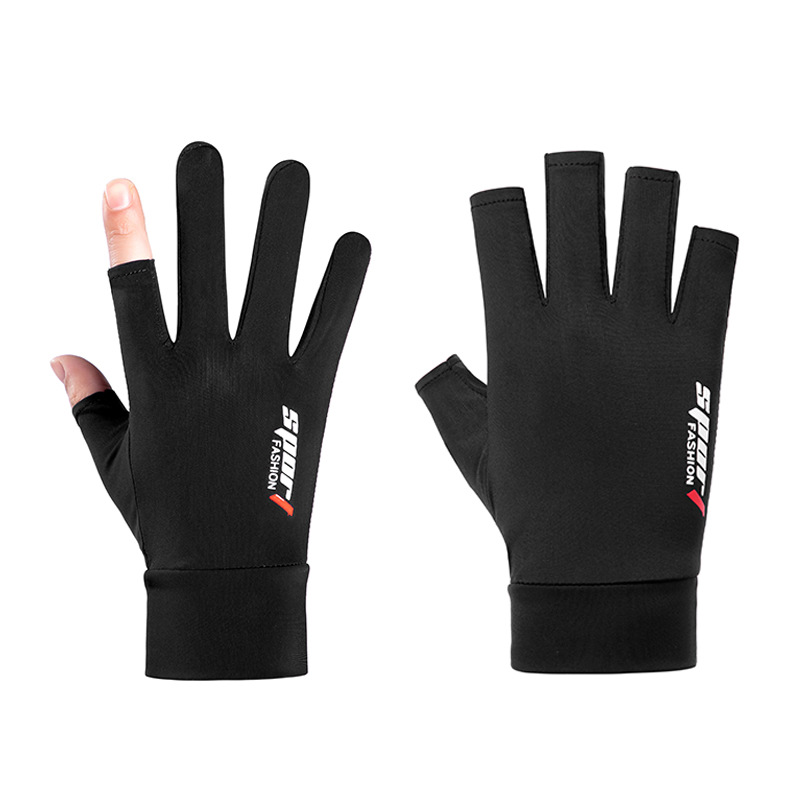 Seda de hielo delgada para hombres y mujeres primavera y verano protección solar pantalla táctil pesca conducción para llevar Express fuga 2 dedo medio dedo guantes antideslizantes