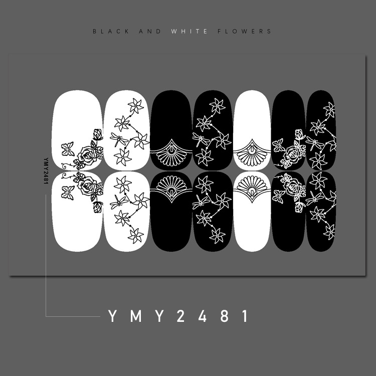 Cross-border Black and White Series Stickers New Nail Stickers Full Nail Stickers Finished Nail Stickers Full Nail Stickers