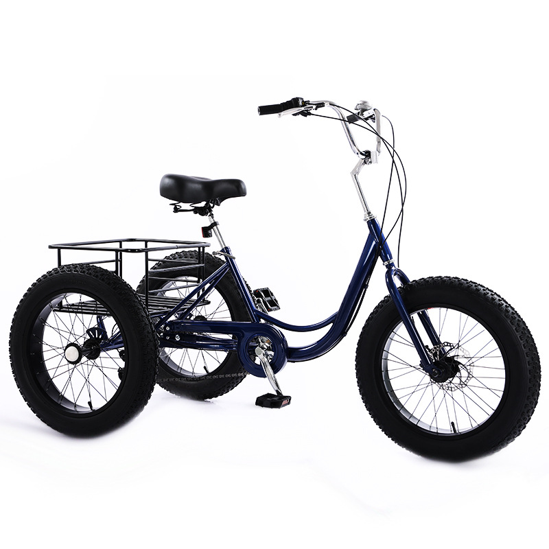 A large number of wholesale 20-inch Fat Tire 7-speed tricycle human pedal snow tricycle adult elderly vegetable basket car
