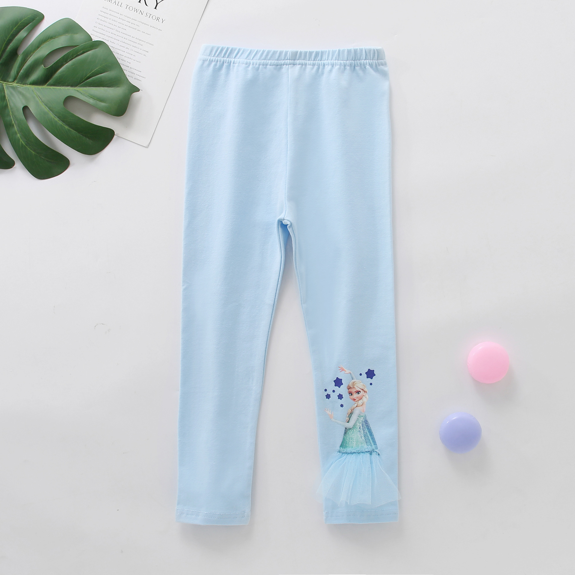 Girls' pants spring and summer children's cotton Cartoon Cartoon tights Korean version of blue leggings spot a generation of hair