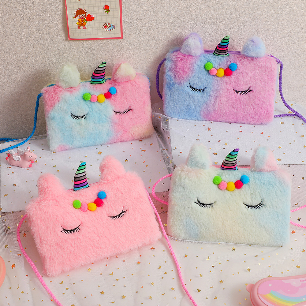 2023 New Unicorn Cartoon Plush Shoulder Bag Kindergarten Girls Crossbody Bag Cute Children Coin Purse