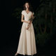 White Annual Meeting Evening Dress 2024 New Spring and Winter Banquet Elegant Satin Wedding License Travel Light Wedding Dress V-Neck