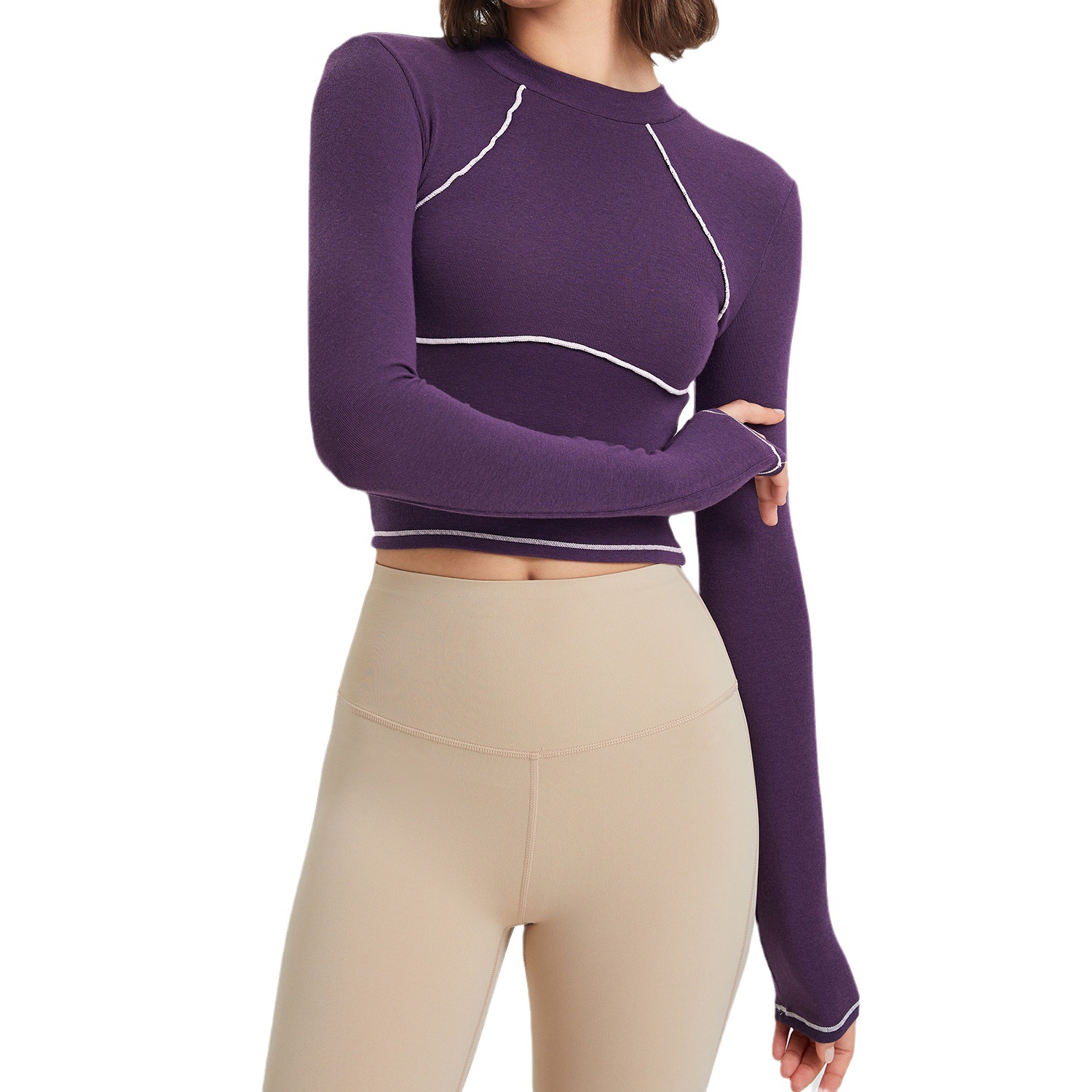 Autumn and winter fitness clothes for women long-sleeved mousse tight training sports tops for women with contrasting colors running yoga clothes