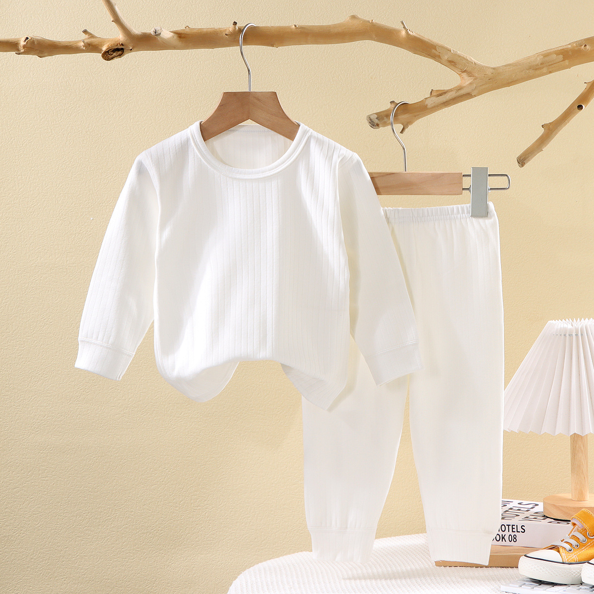 Children's Boneless Base Shirt Spring and Autumn Mid-Large Children's Autumn Clothes Autumn Trousers Baby's Simple Home Clothes Boys and Girls Round Neck Pajamas