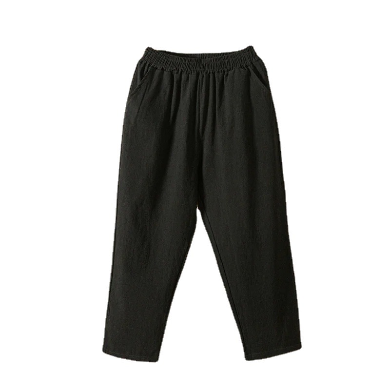 Cotton and Linen Nine-point Harem Pants Summer Artistic Solid Color Loose Pocket Slimming Radish Pants All-match Women's Linen Casual Pants