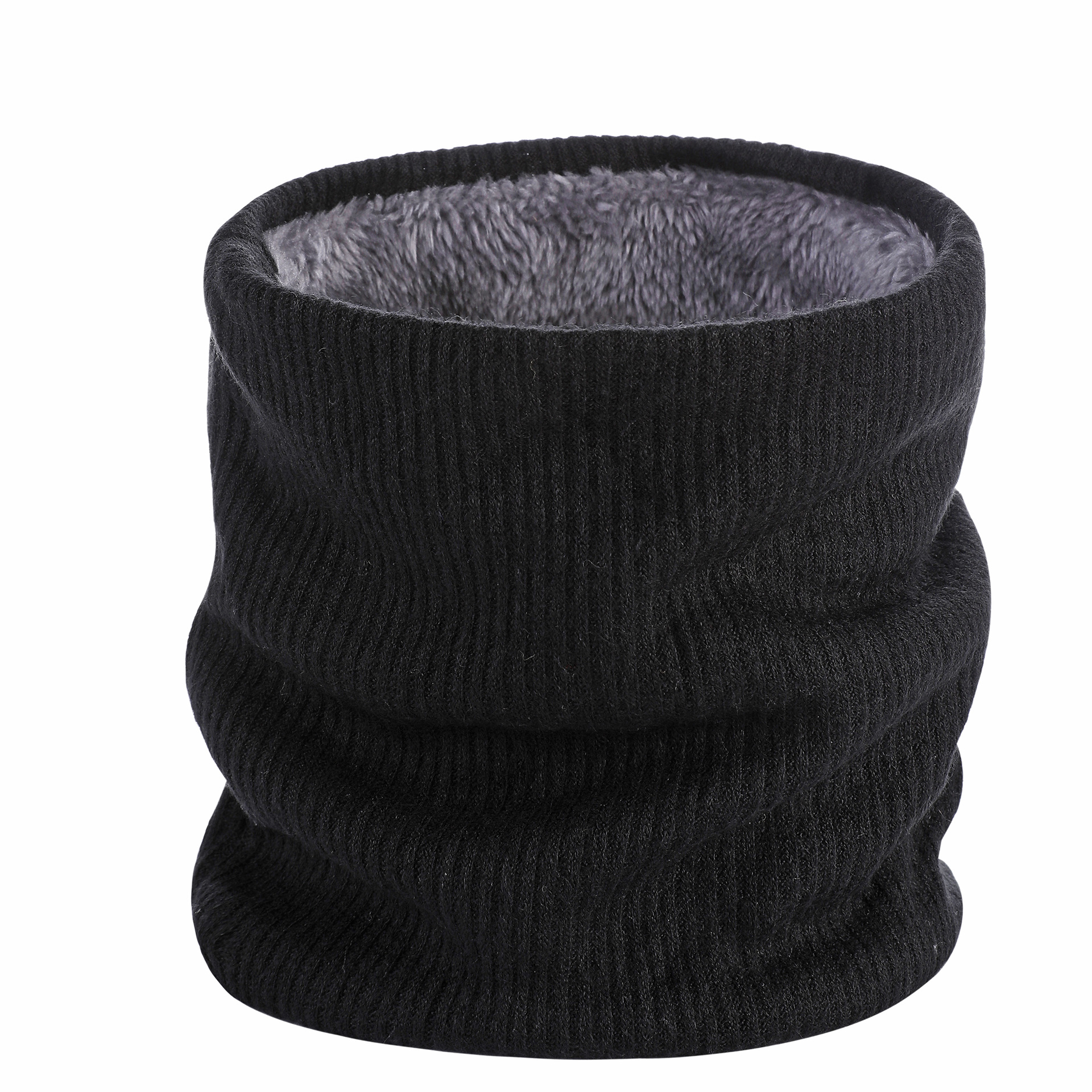 Autumn and Winter double layer fleece-lined scarf outdoor pullover couple solid color collar warm single circle knitted scarf cover wholesale