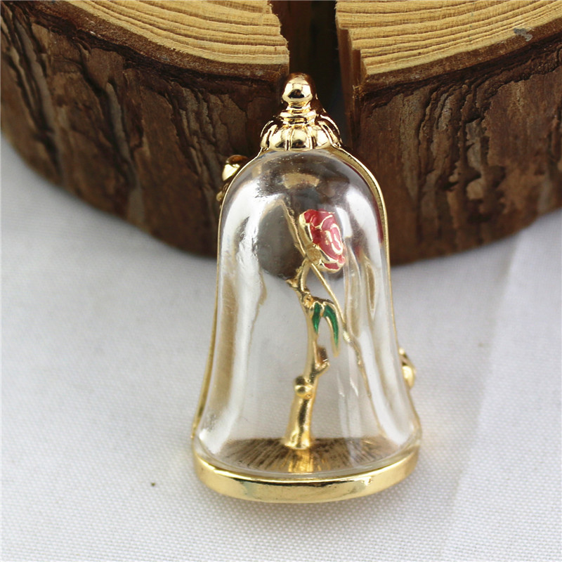 New design alloy plating gold rose glass cover brooch red oil drop enamel corsage pin