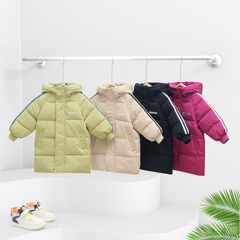 2023 new children's down cotton-padded clothes mid-length Korean style over-the-knee long thickened cotton-padded clothes for boys and girls one-piece delivery