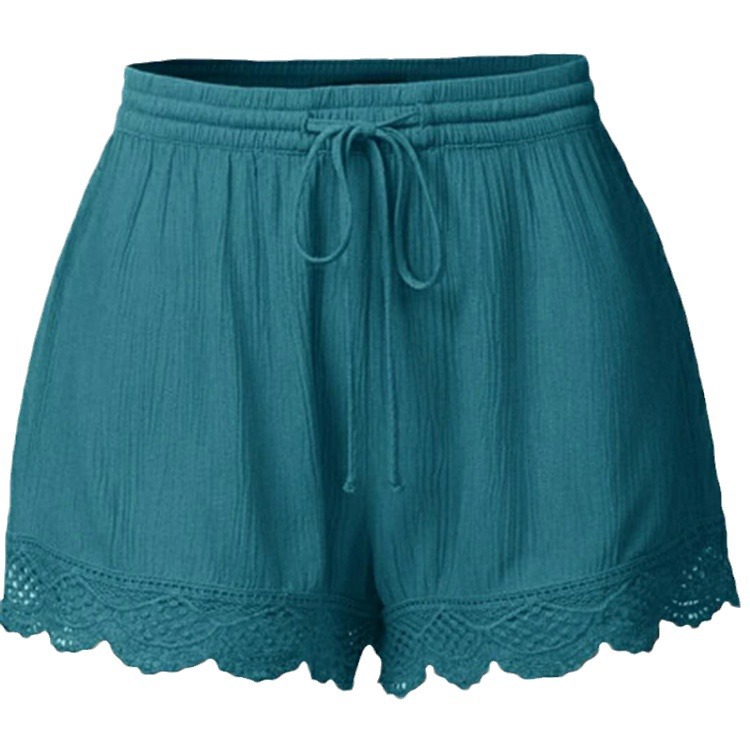 2024Wishebay Amazon Europe and America Summer Solid Color Lace Lace Shorts Casual Pants Women in Large Stock