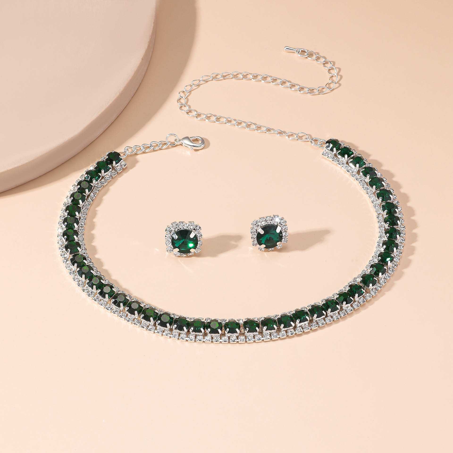 Cross-border supply of Europe and the United States popular green blue necklace necklace earrings two-piece set wedding dress accessories women