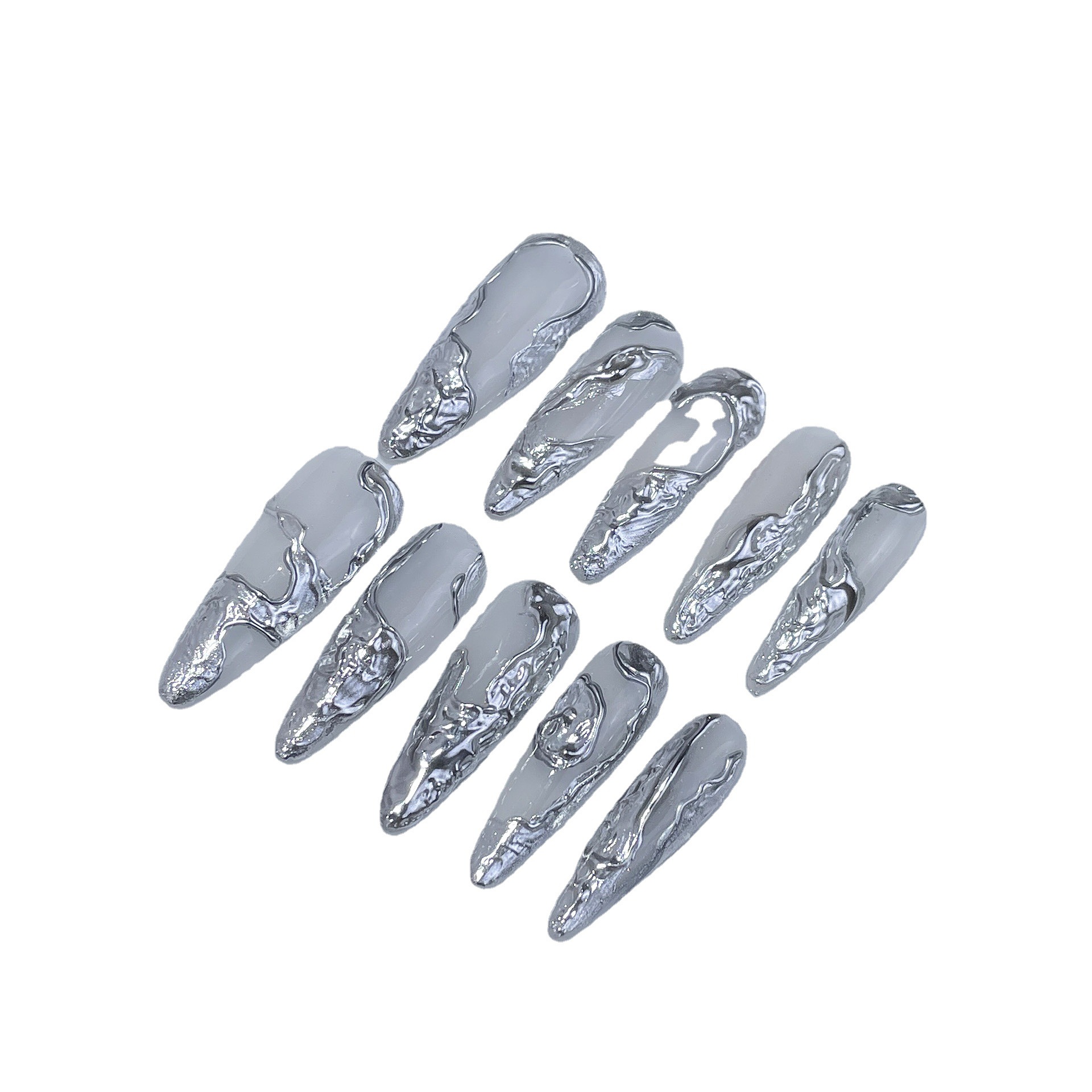 Irregular Three-Dimensional Metal Hot Girl Hand-Wear Armor Advanced Cold Tone Silver Magic Mirror Powder Finished Nail Art Patch